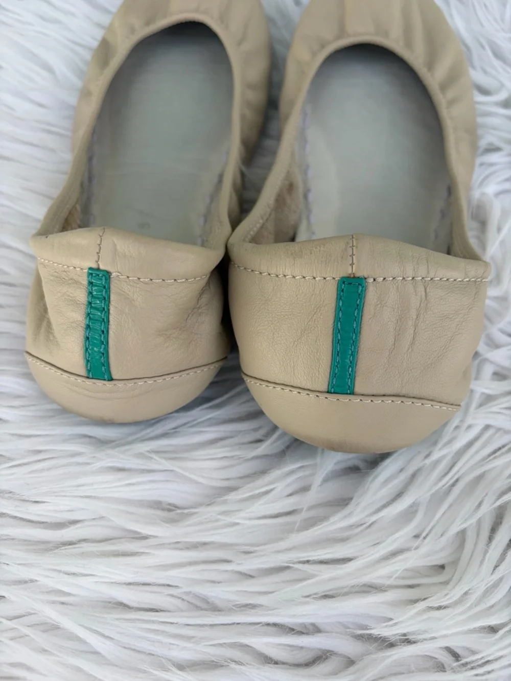 Tieks Ballet Flats Womens Size 8 Beige Nude Teal Heel Stripe Foldable
